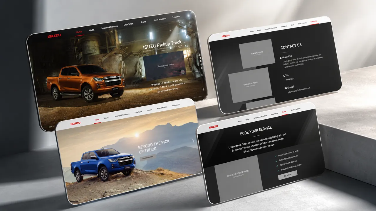 Isuzu dealer website template - hero, contact, and service booking pages