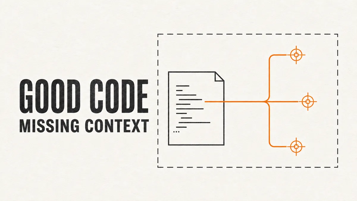 กรอบไฟล์ Code ที่เขียนเรียบร้อยเชื่อมด้วยเส้นสีส้มไปยังขอบเขตระบบที่ใหญ่กว่า พร้อมจุด Scope, Lifecycle และ Concurrency ซึ่งอยู่นอกตัวไฟล์