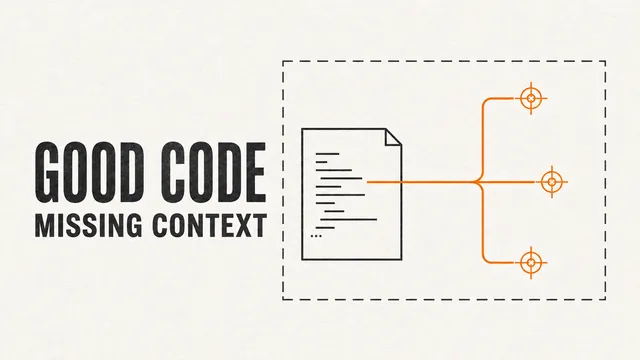 กรอบไฟล์ Code ที่เขียนเรียบร้อยเชื่อมด้วยเส้นสีส้มไปยังขอบเขตระบบที่ใหญ่กว่า พร้อมจุด Scope, Lifecycle และ Concurrency ซึ่งอยู่นอกตัวไฟล์